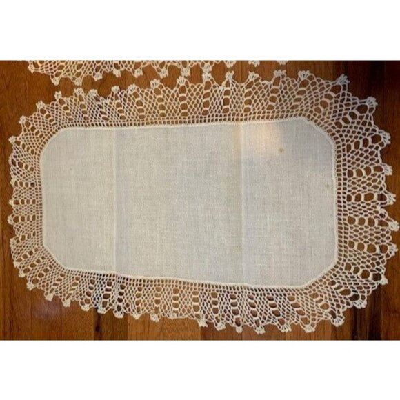 Vintage Handcrafted Linen Table Runners with Crochet Lace Edging - Picture 2 of 5